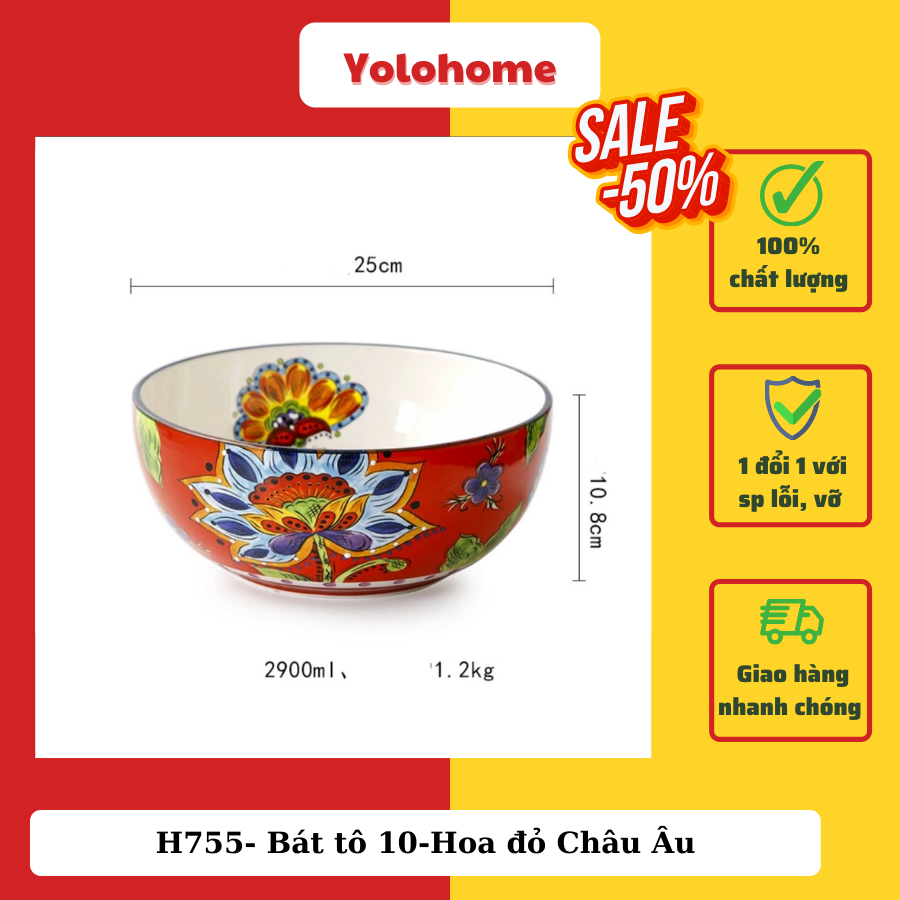 H755- Bát tô 10-Hoa đỏ Châu Âu