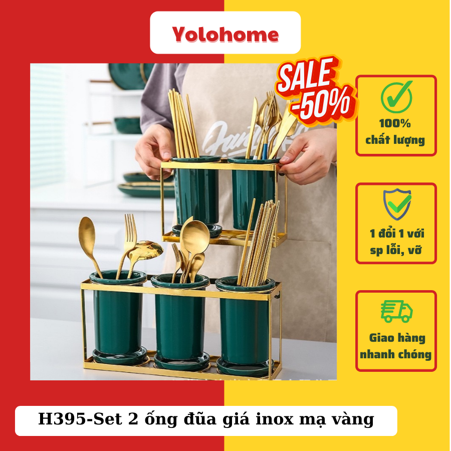 Set 2 ống đũa giá inox mạ vàng - h395