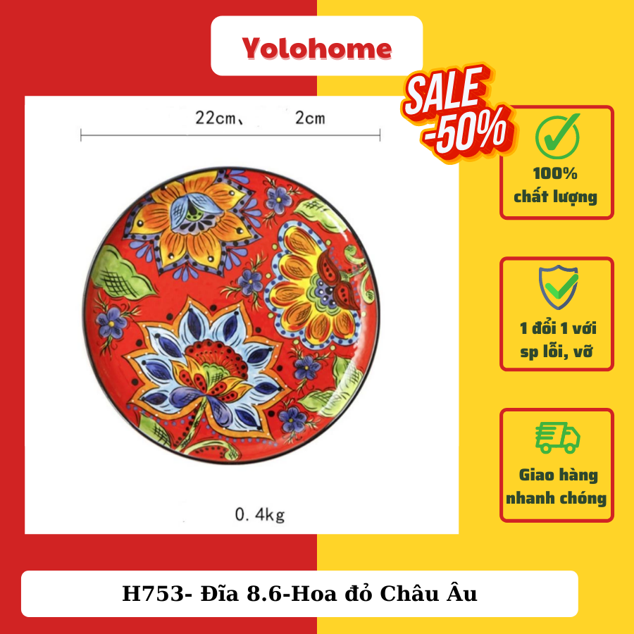 H753- Đĩa 8.6-Hoa đỏ Châu Âu