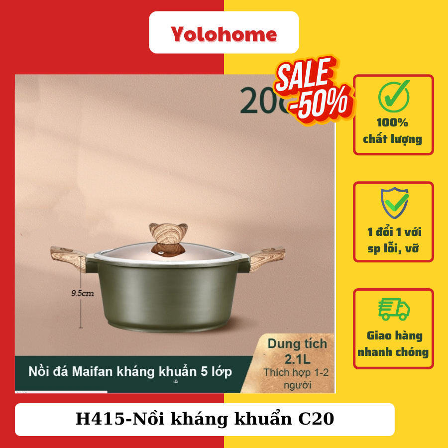 Nồi c20 xanh rêu kháng khuẩn đá maifan - h415