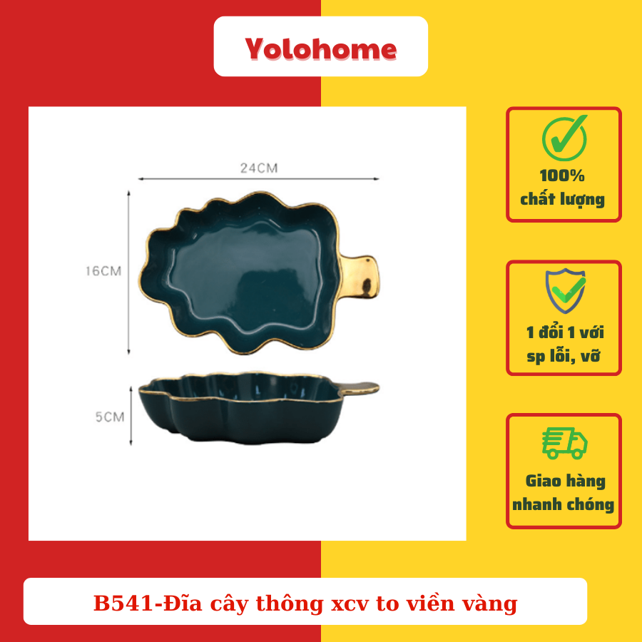 B541-Đĩa cây thông to xcv viền vàng