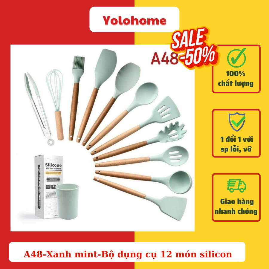 A48-Xanh mint-Bộ dụng cụ 12 món silicon