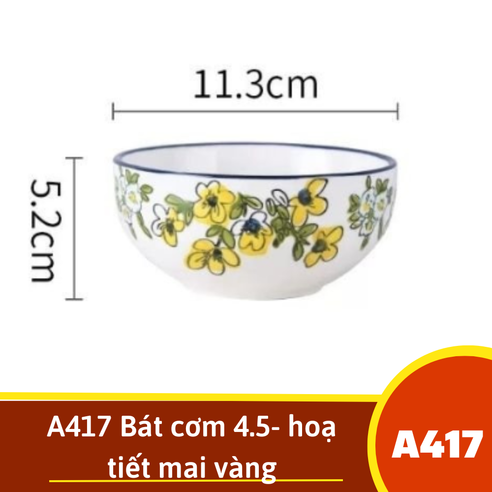 A417 Bát cơm 4.5- hoạ tiết mai vàng
