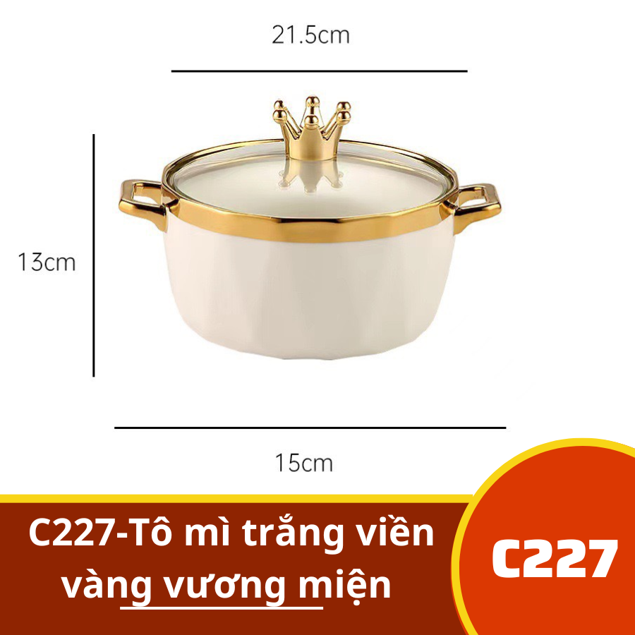 C227-Tô mì trắng viền vàng vương miện