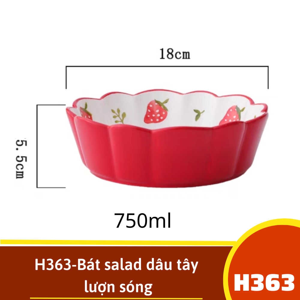 Bát salad dâu tây lượn sóng -h363