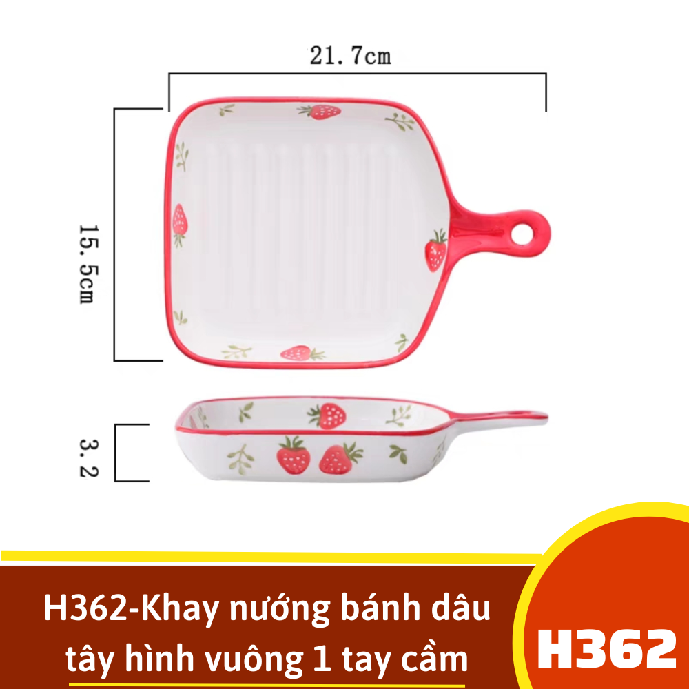 h362 - Khay nướng bánh dâu tây hình vuông 1 tay cầm