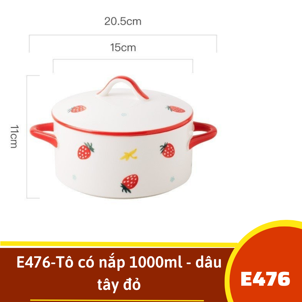 E476-Tô có nắp 1000ml - dâu tây đỏ