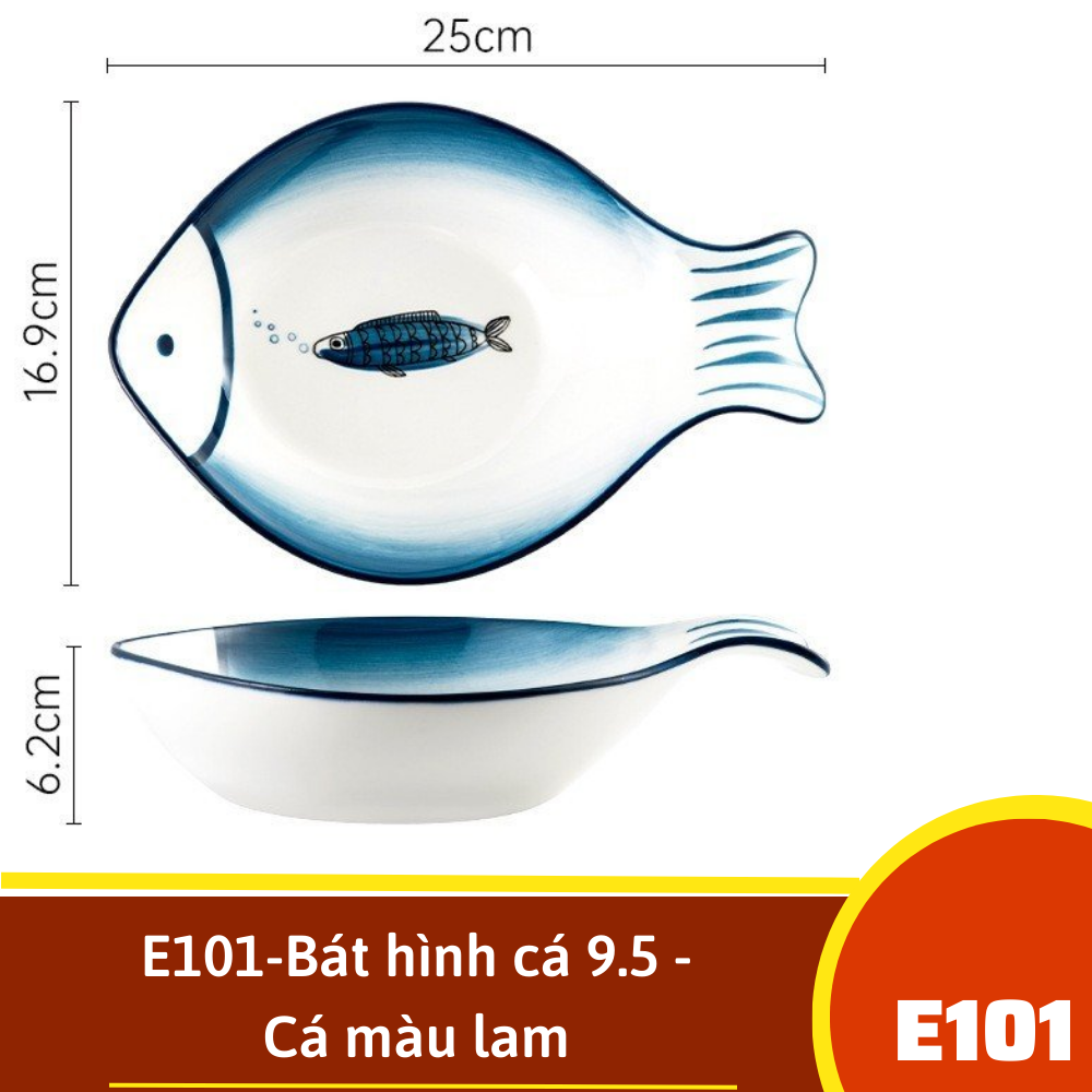 E101-Bát hình cá 9.5 - Cá màu lam