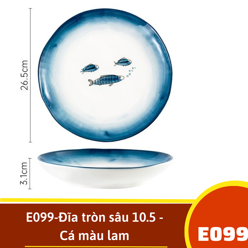 E099-Đĩa tròn sâu 10.5 - Cá màu lam