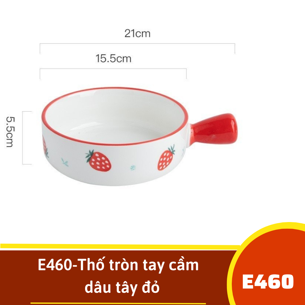 E460-Thố tròn tay cầm - dâu tây đỏ
