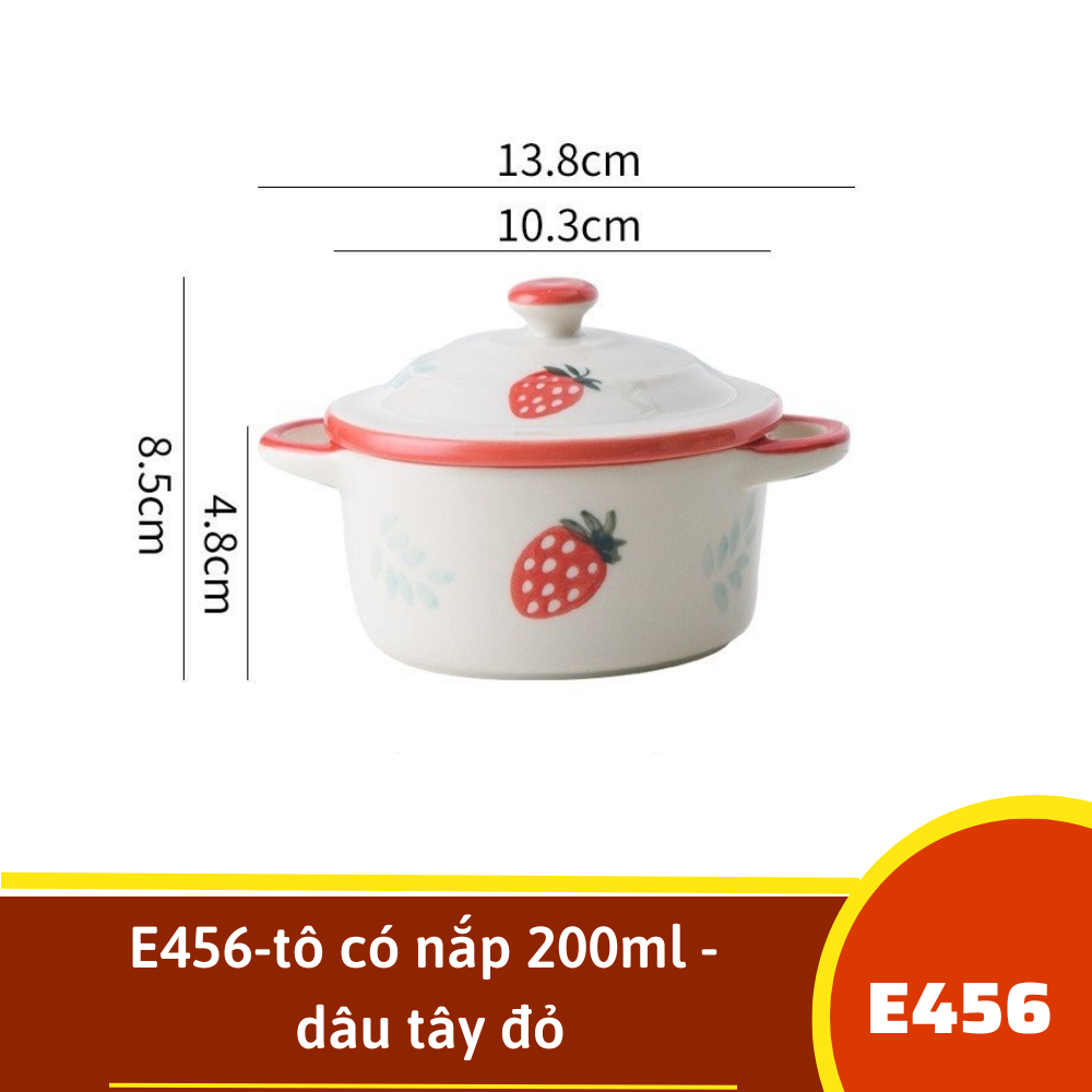E456-tô có nắp 200ml - dâu tây đỏ