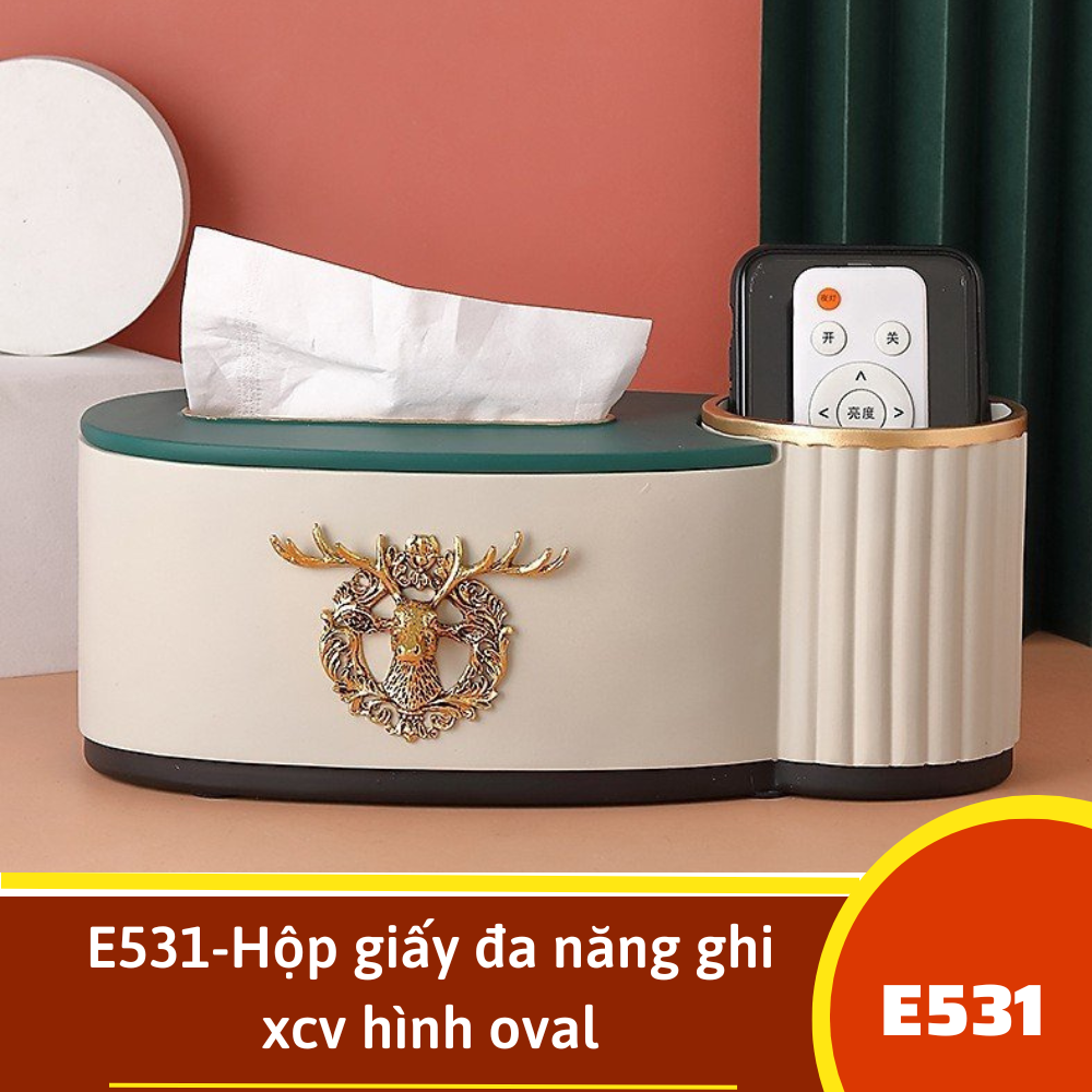 E531-Hộp giấy đa năng ghi xcv hình oval + tặng móc khóa mèo
