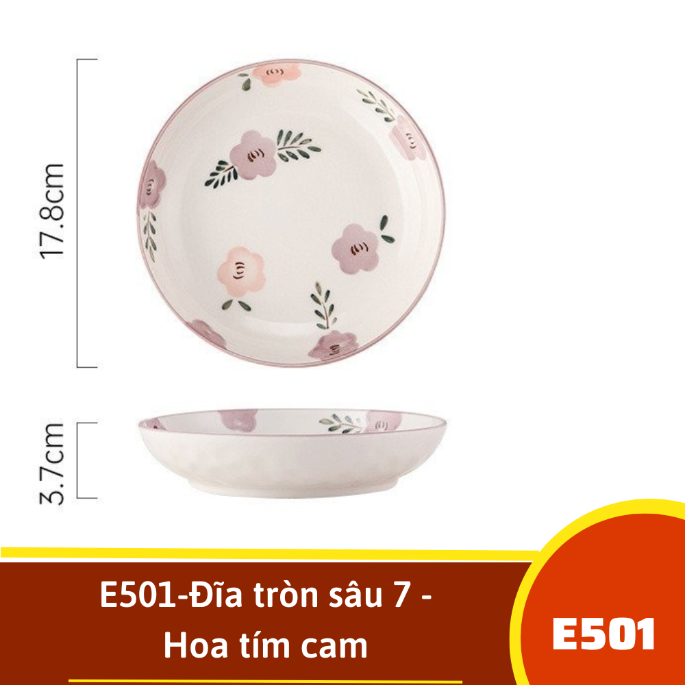 E501-Đĩa tròn sâu 7 - Hoa tím cam