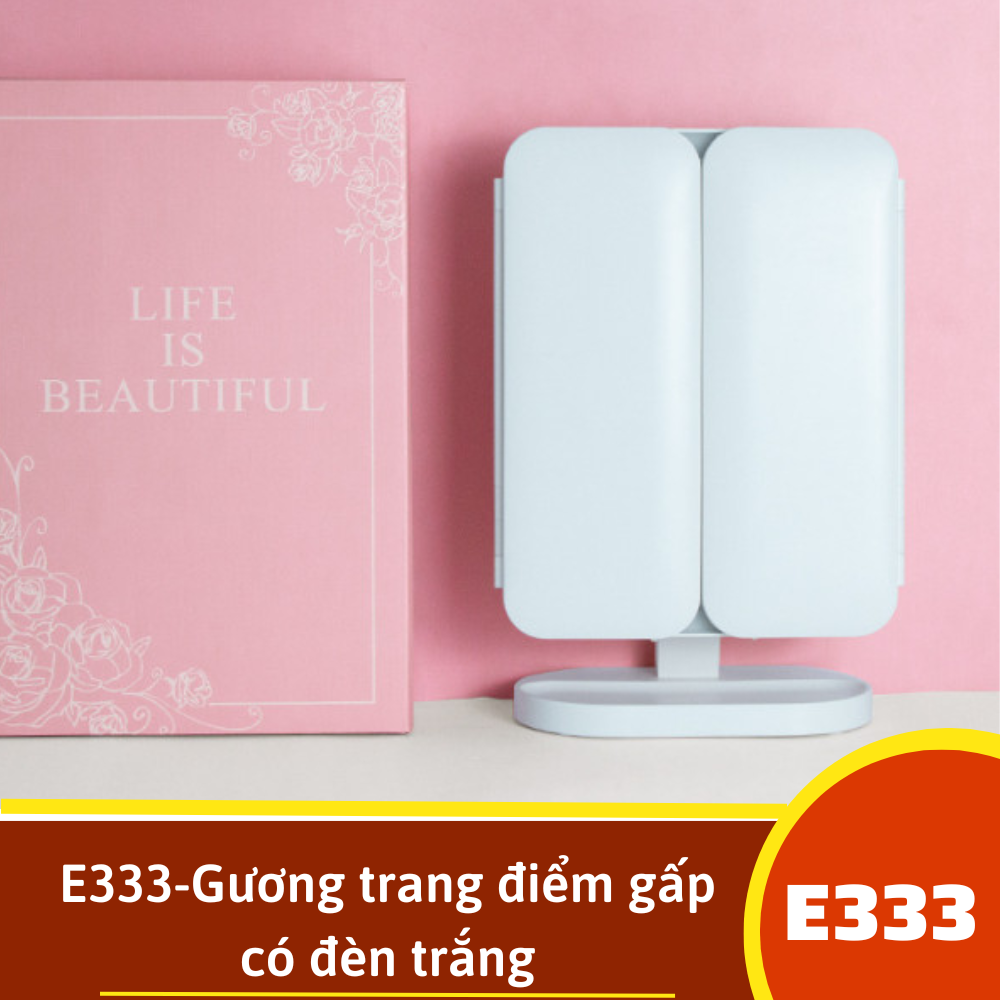 E333-Gương trang điểm gấp có đèn trắng
