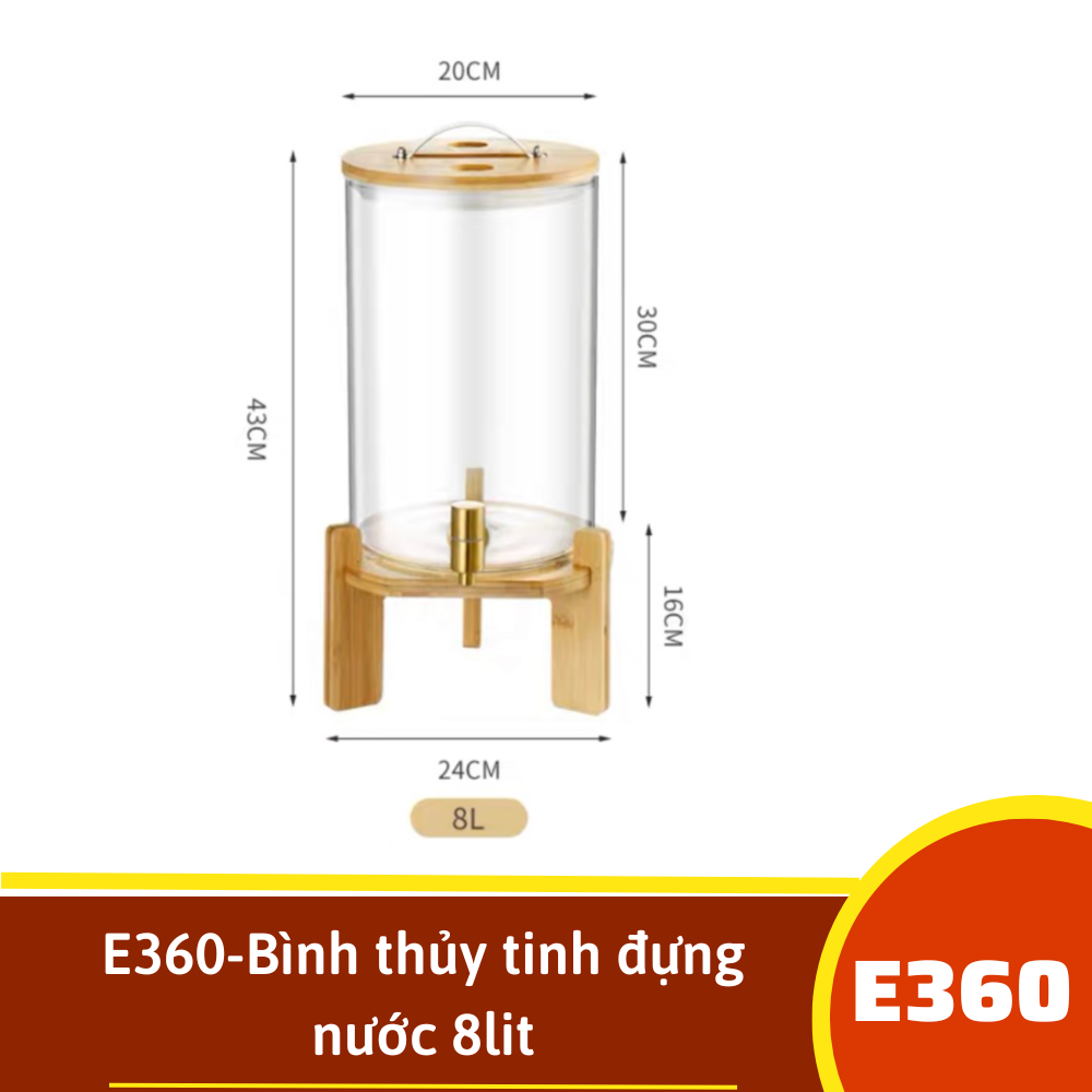 E360-Bình thủy tinh đựng nước 8lit