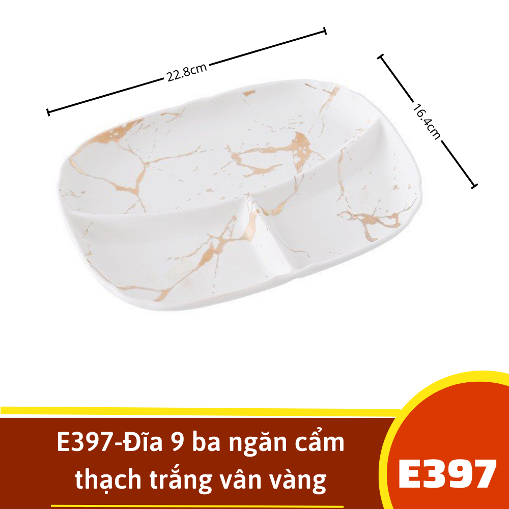 E397-Đĩa 9 ba ngăn cẩm thạch trắng vân vàng