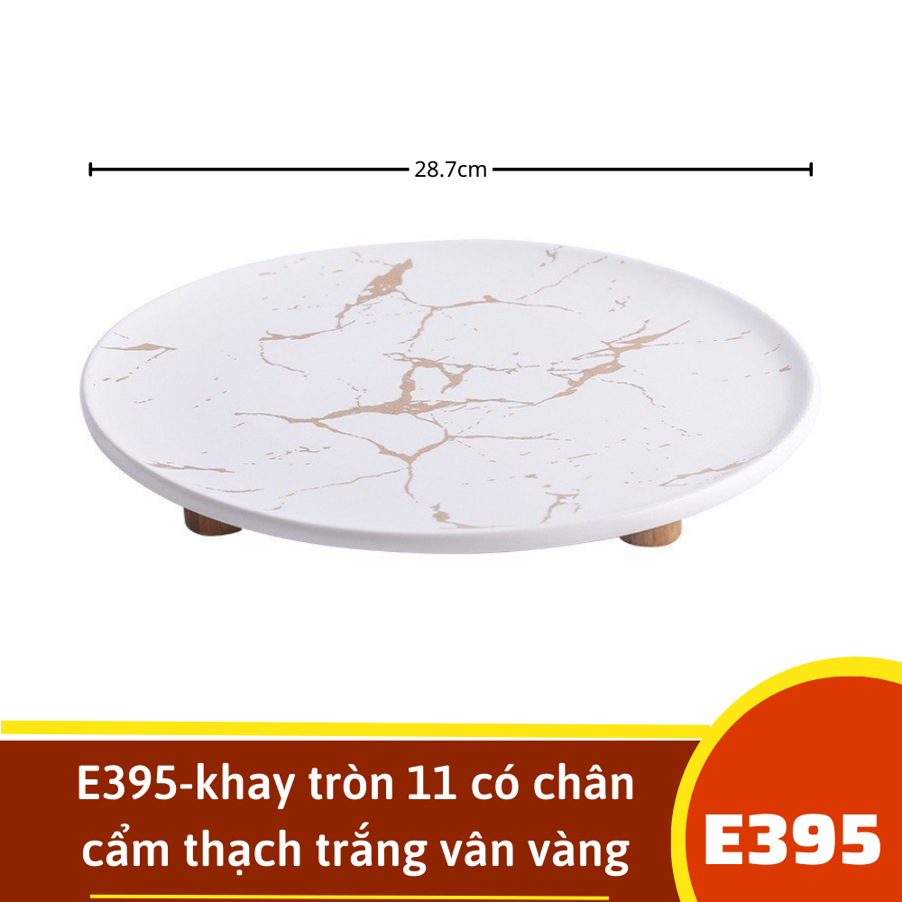 E395-khay tròn 11 có chân cẩm thạch trắng vân vàng