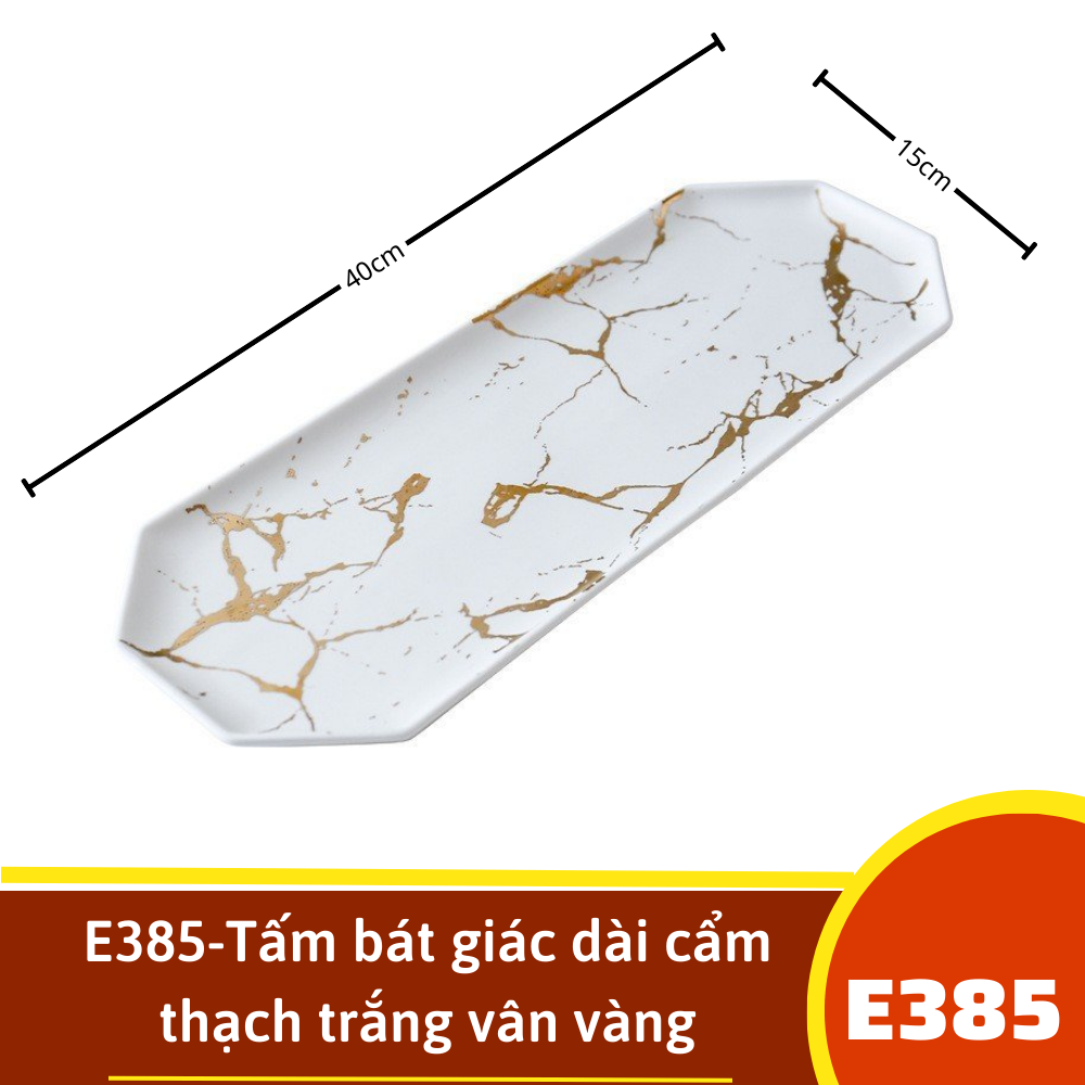 E385-Tấm bát giác dài cẩm thạch trắng vân vàng