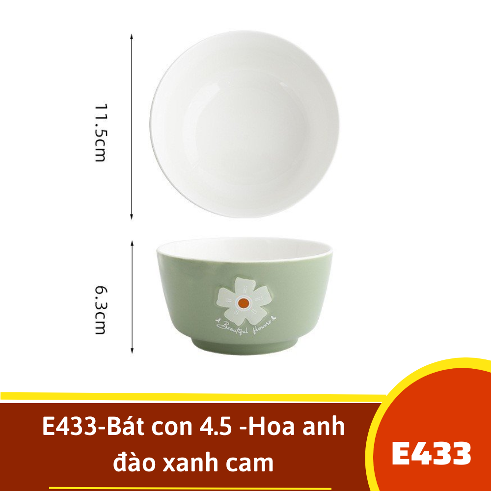 E433-Bát con 4.5 -Hoa anh đào xanh cam