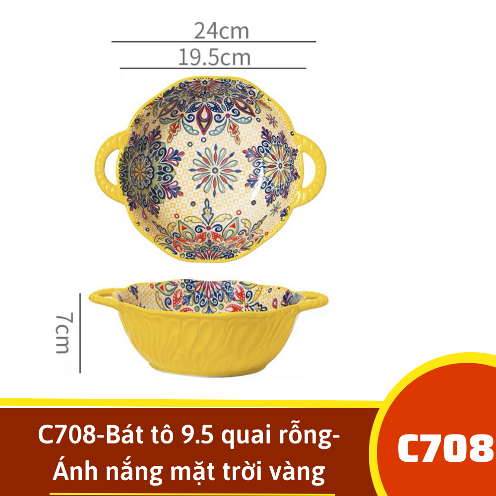 C708-Bát tô 9.5 quai rỗng- Ánh nắng mặt trời vàng