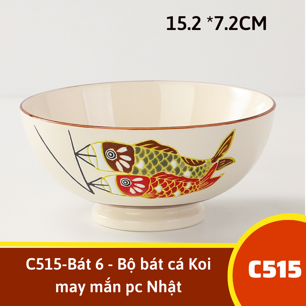 C515-Bát 6 - Bộ bát cá Koi may mắn pc Nhật