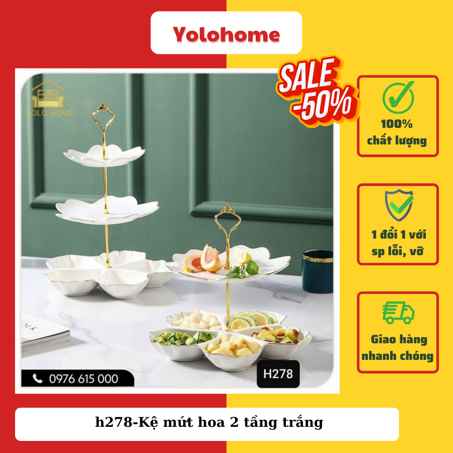 Kệ mứt hoa 2 tầng trắng - h278