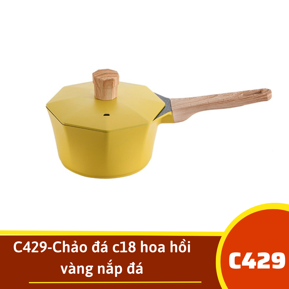 C429-Chảo đá c18 hoa hồi vàng  nắp đá