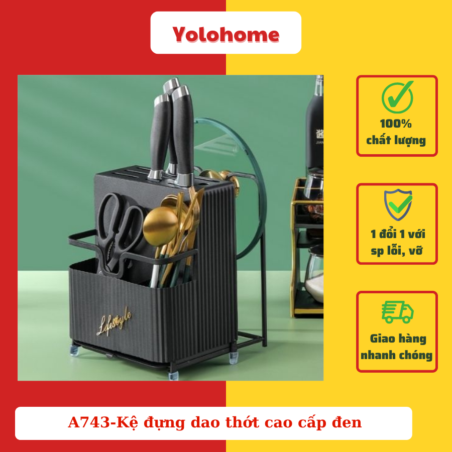 A743-Kệ đựng dao thớt cao cấp đen