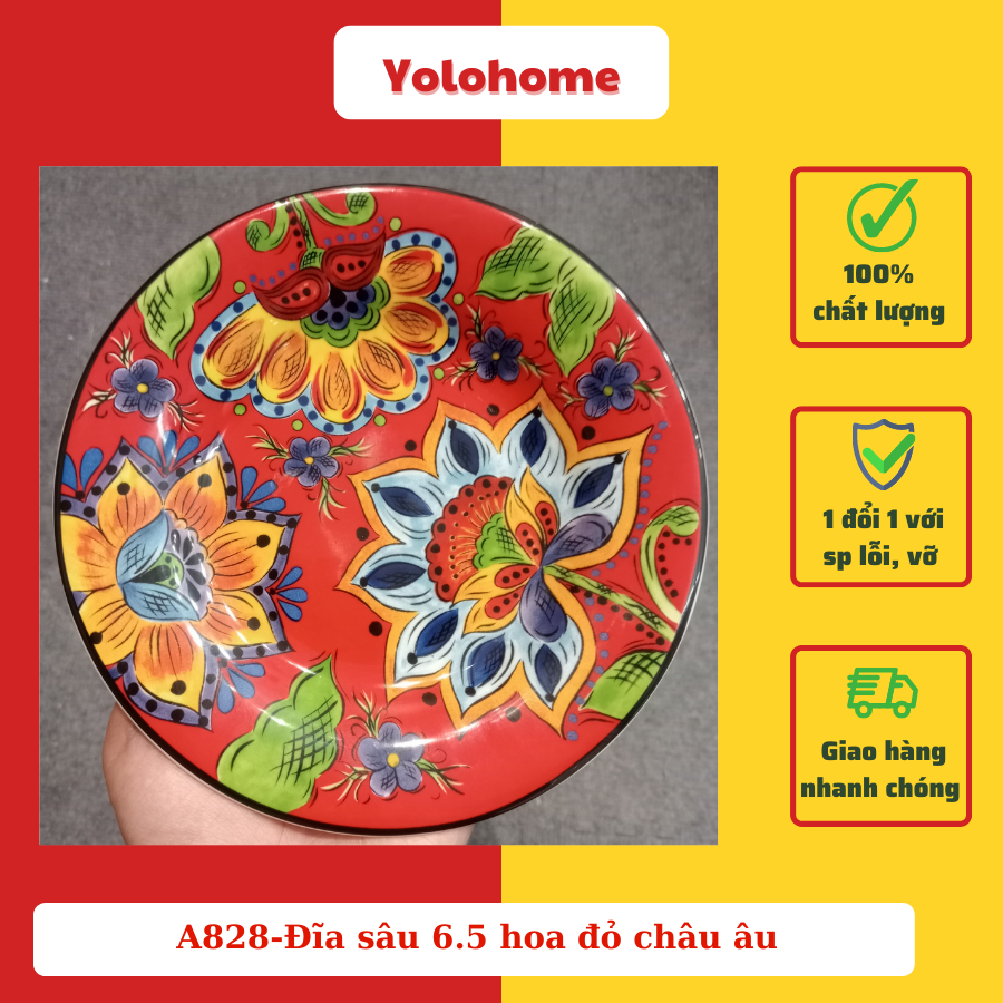 A828-Đĩa sâu 6.5 hoa đỏ châu âu