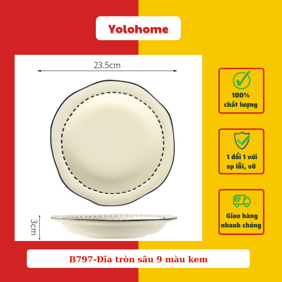B797-Đĩa tròn sâu 9 màu kem -Đa sắc pastel pc Nhật Bản