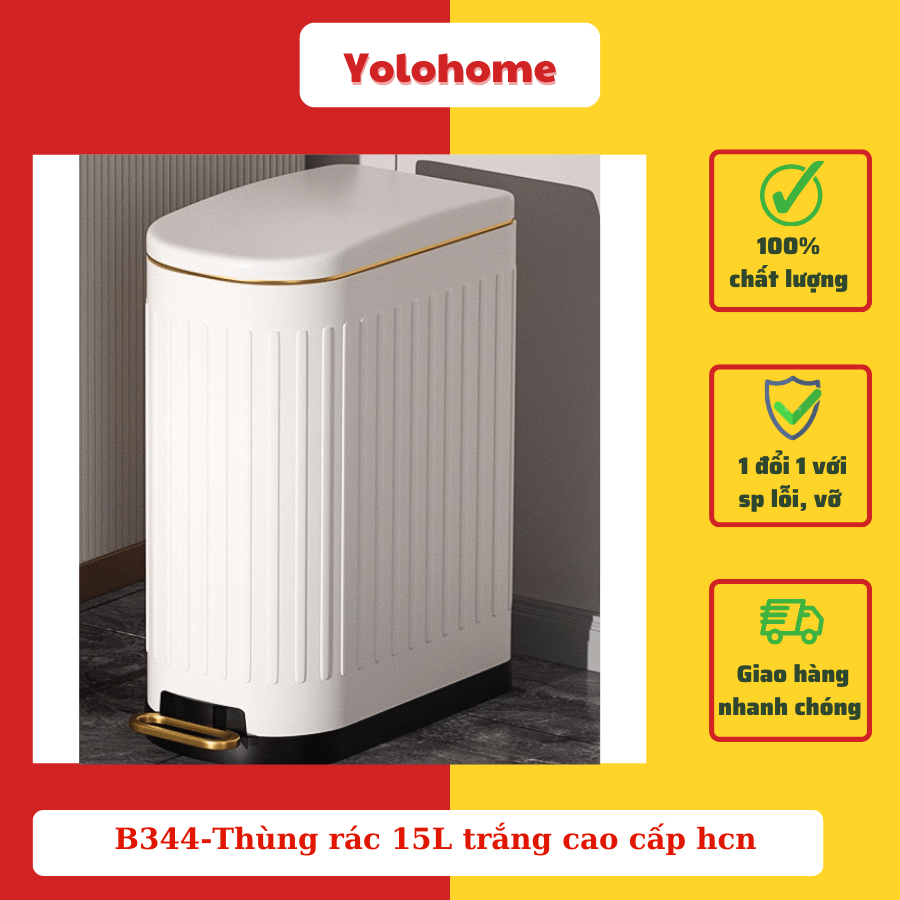 B344-Thùng rác 15L trắng cao cấp hình chữ nhật