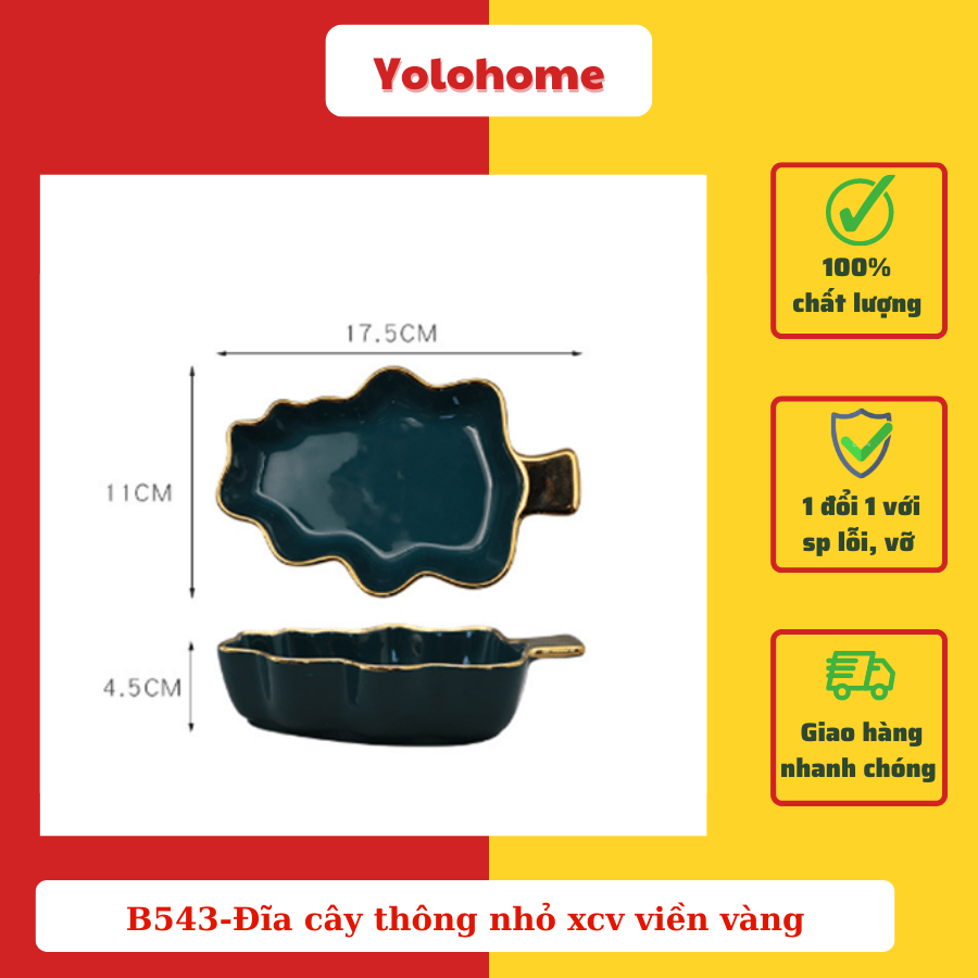 B543-Đĩa cây thông nhỏ xcv viền vàng