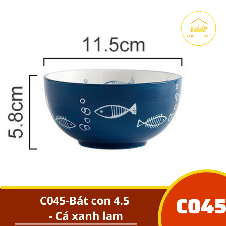 C045-Bát con 4.5 - Cá xanh lam