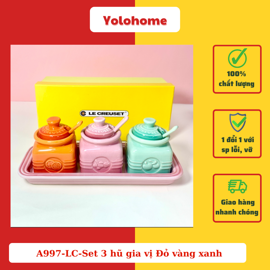 1.A997-LC-Set 3 bộ gia vị  Đỏ vàng xanh