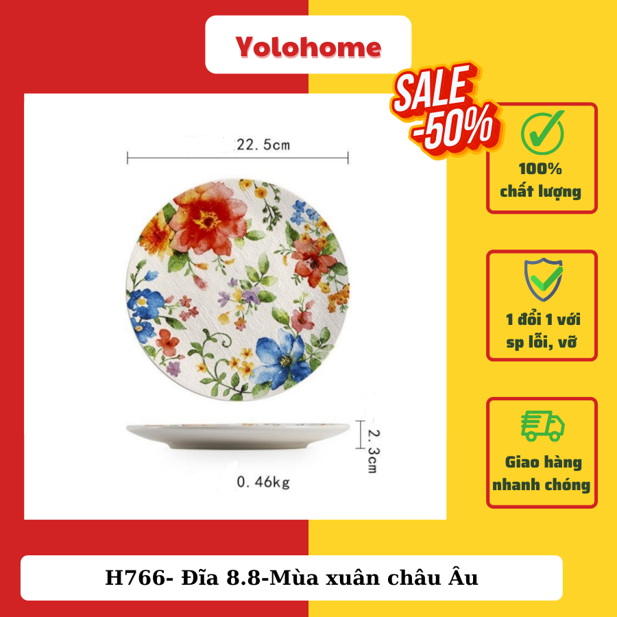 H766- Đĩa 8.8-Mùa xuân châu Âu vẽ tay xuất Âu omk