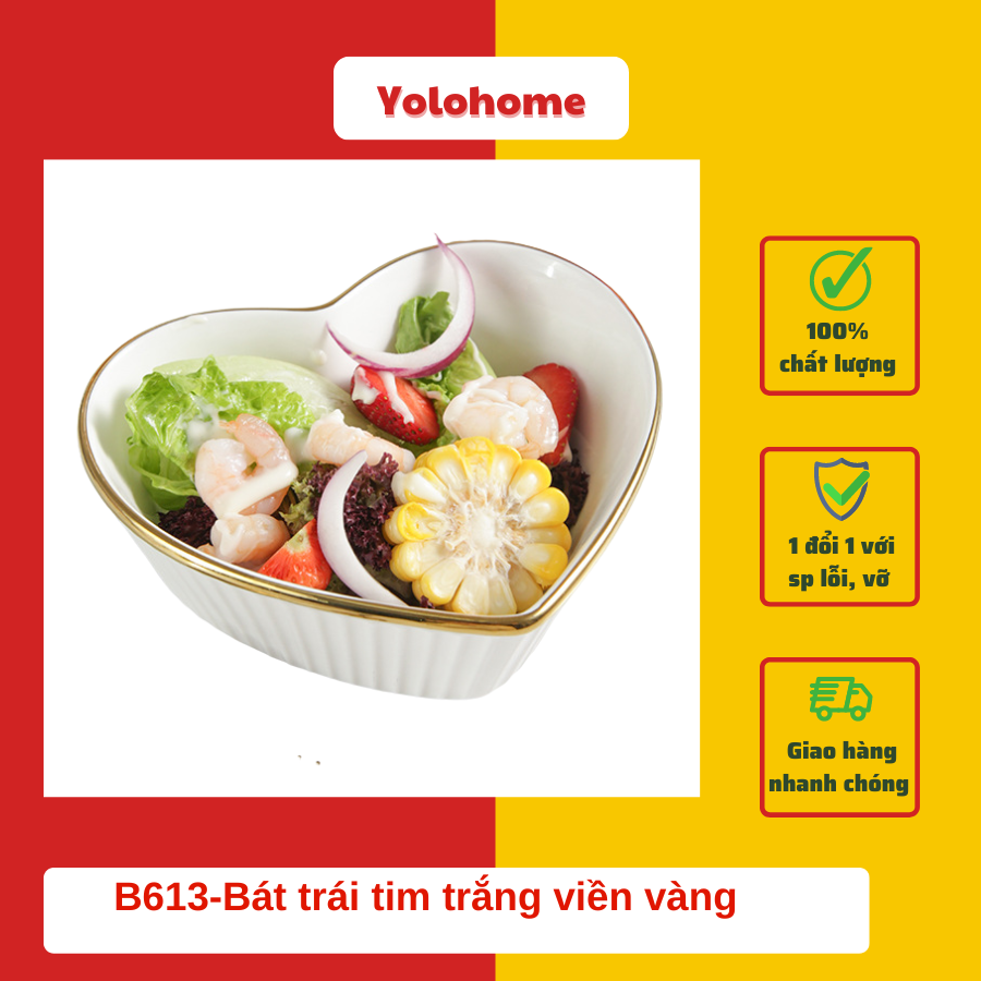 B613-Bát trái tim trắng viền vàng