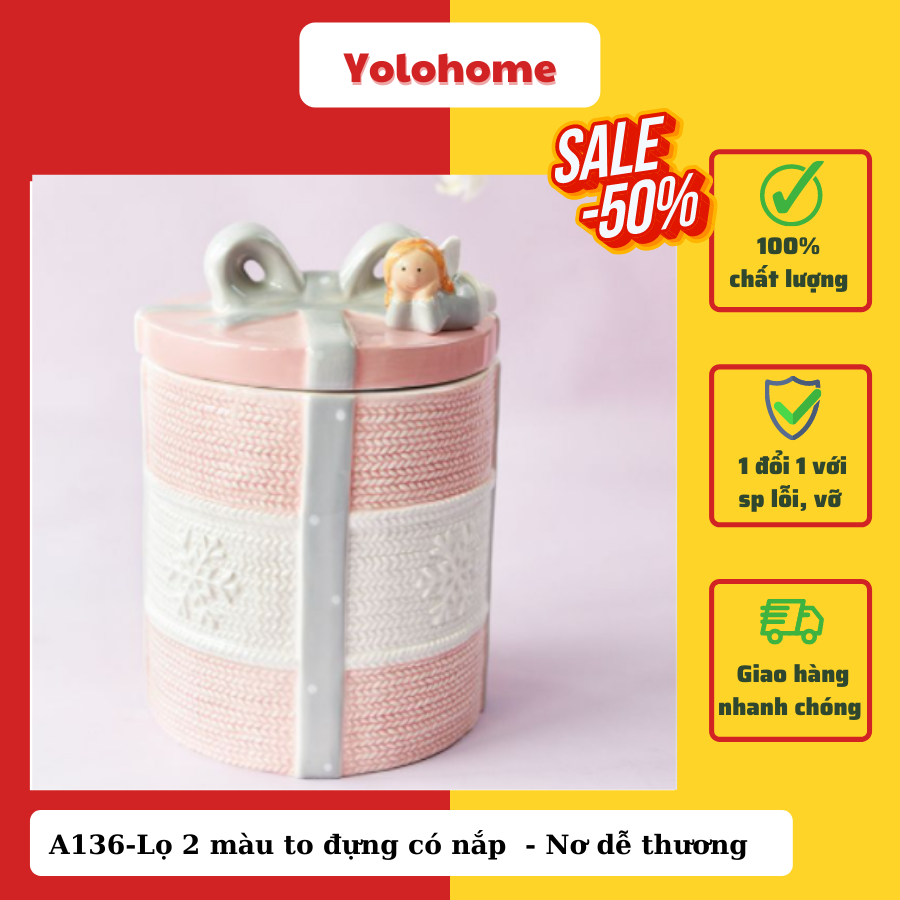 A136-Lọ 2 màu to nắp kín- Nơ dễ thương