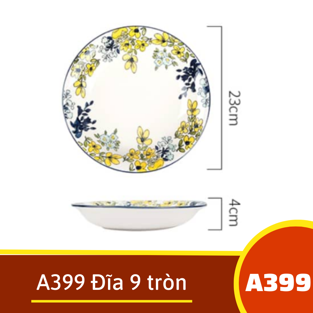 A399 Đĩa 9 tròn - Hoạ tiết mai vàng