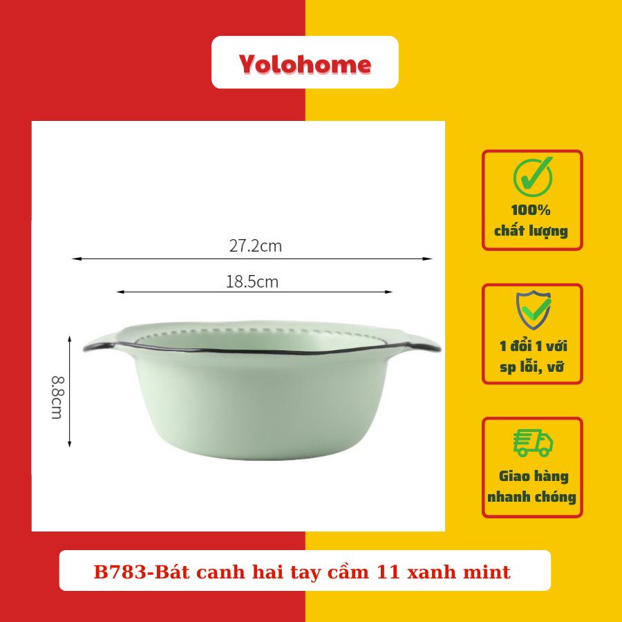 B783-Bát canh hai tay cầm 11 xanh mint -Đa sắc pastel pc Nhật Bản