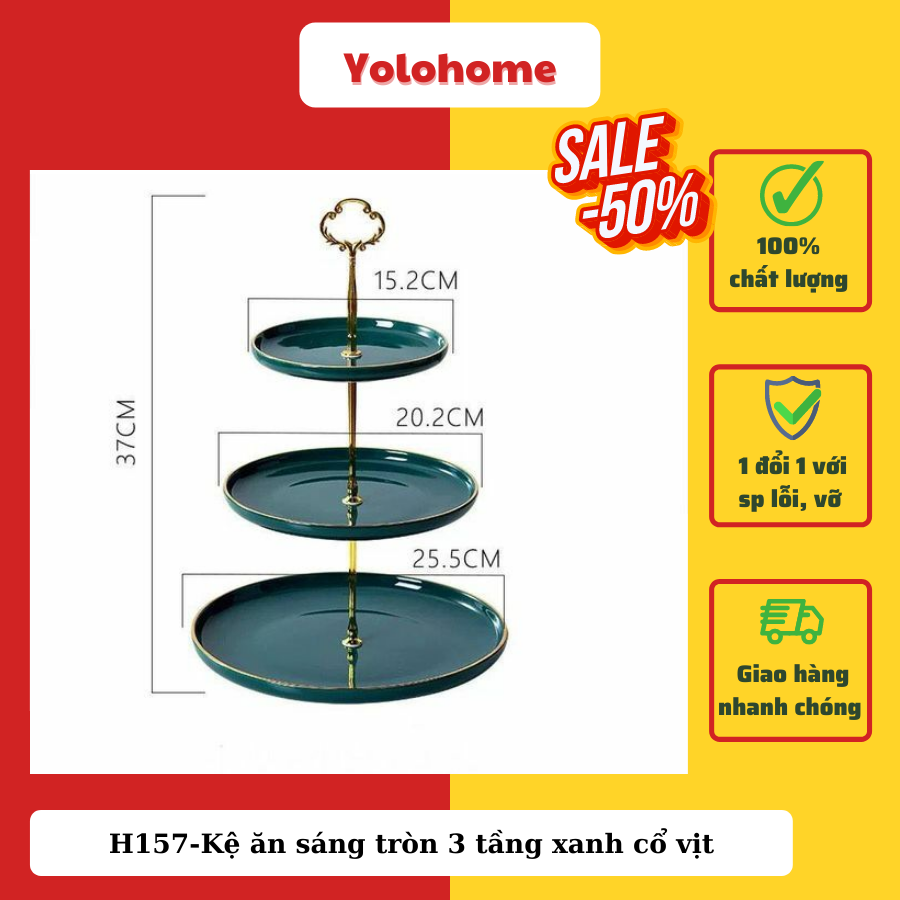 Kệ ăn sáng tròn 3 tầng xanh cổ vịt - H157