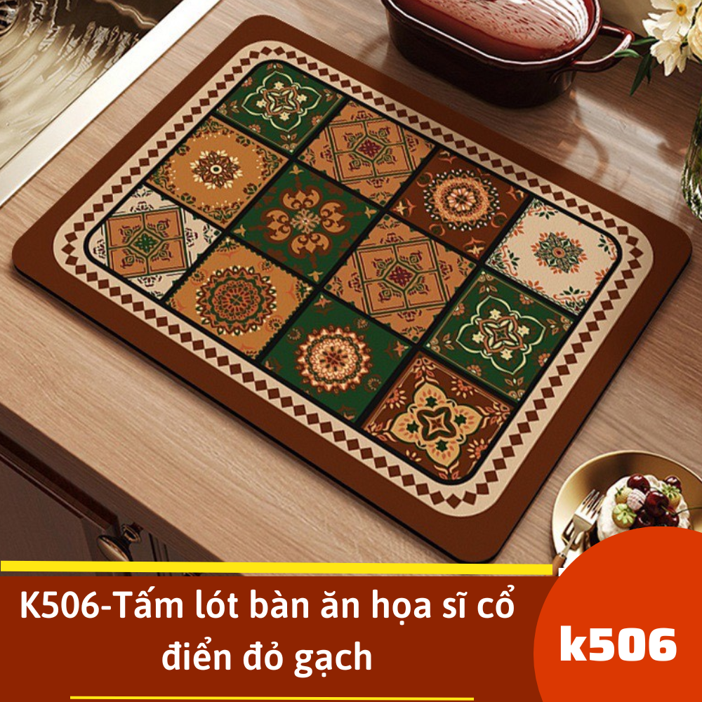 K506-Tấm lót bàn ăn họa sĩ cổ điển đỏ gạch