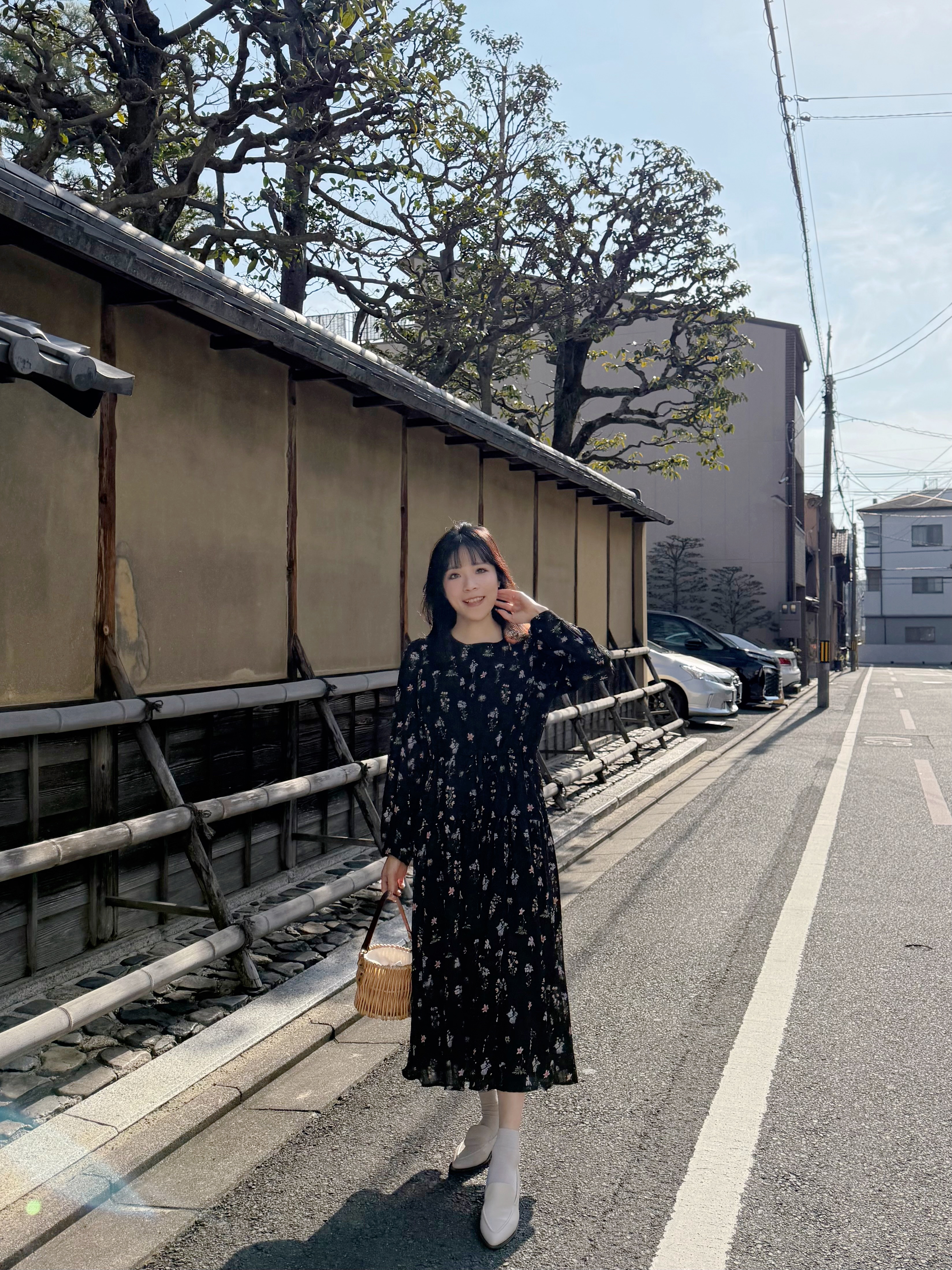 印花圖案索繩腰帶雪紡連身裙