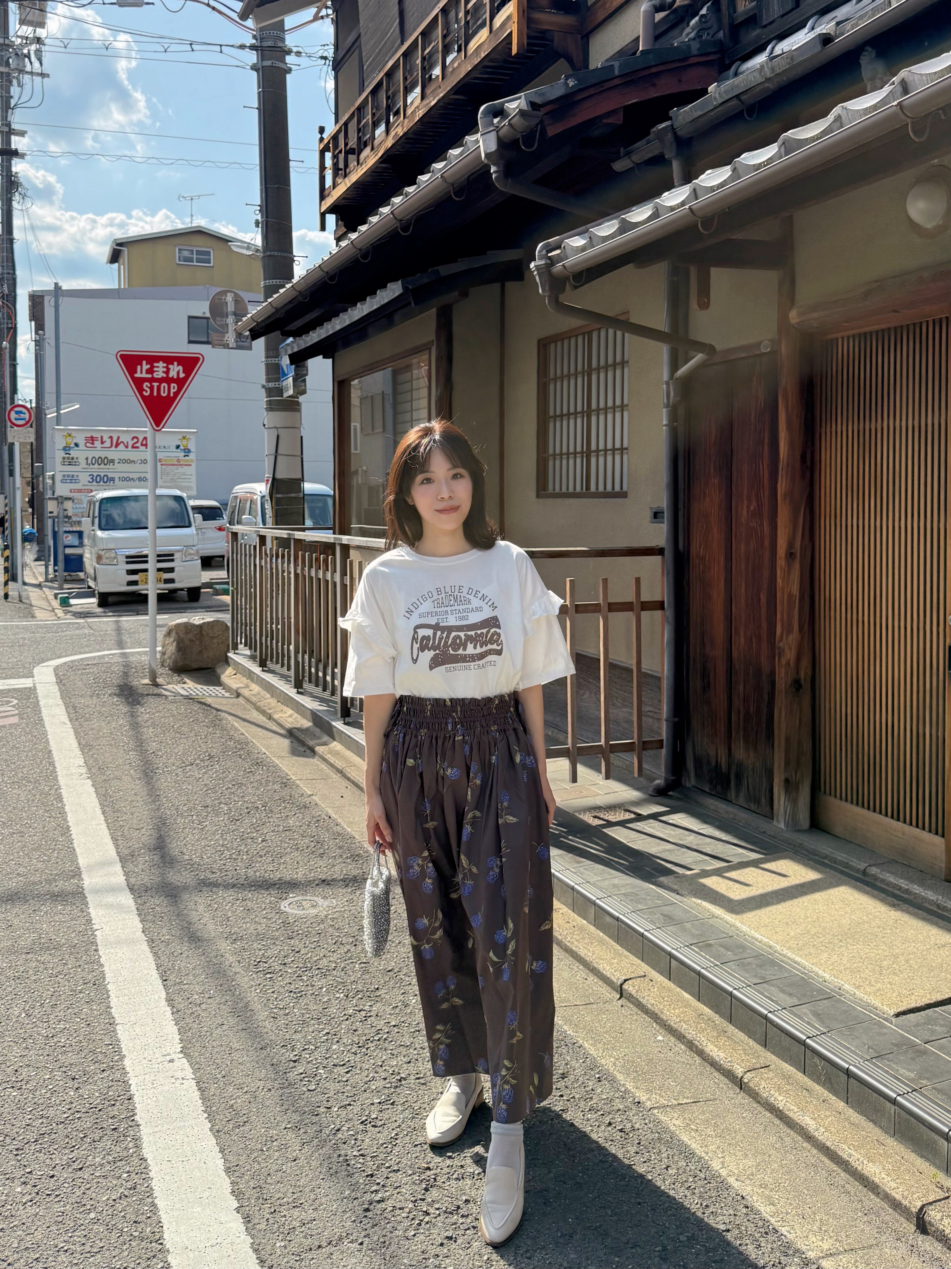 M-L碼•棕色紫花半身裙