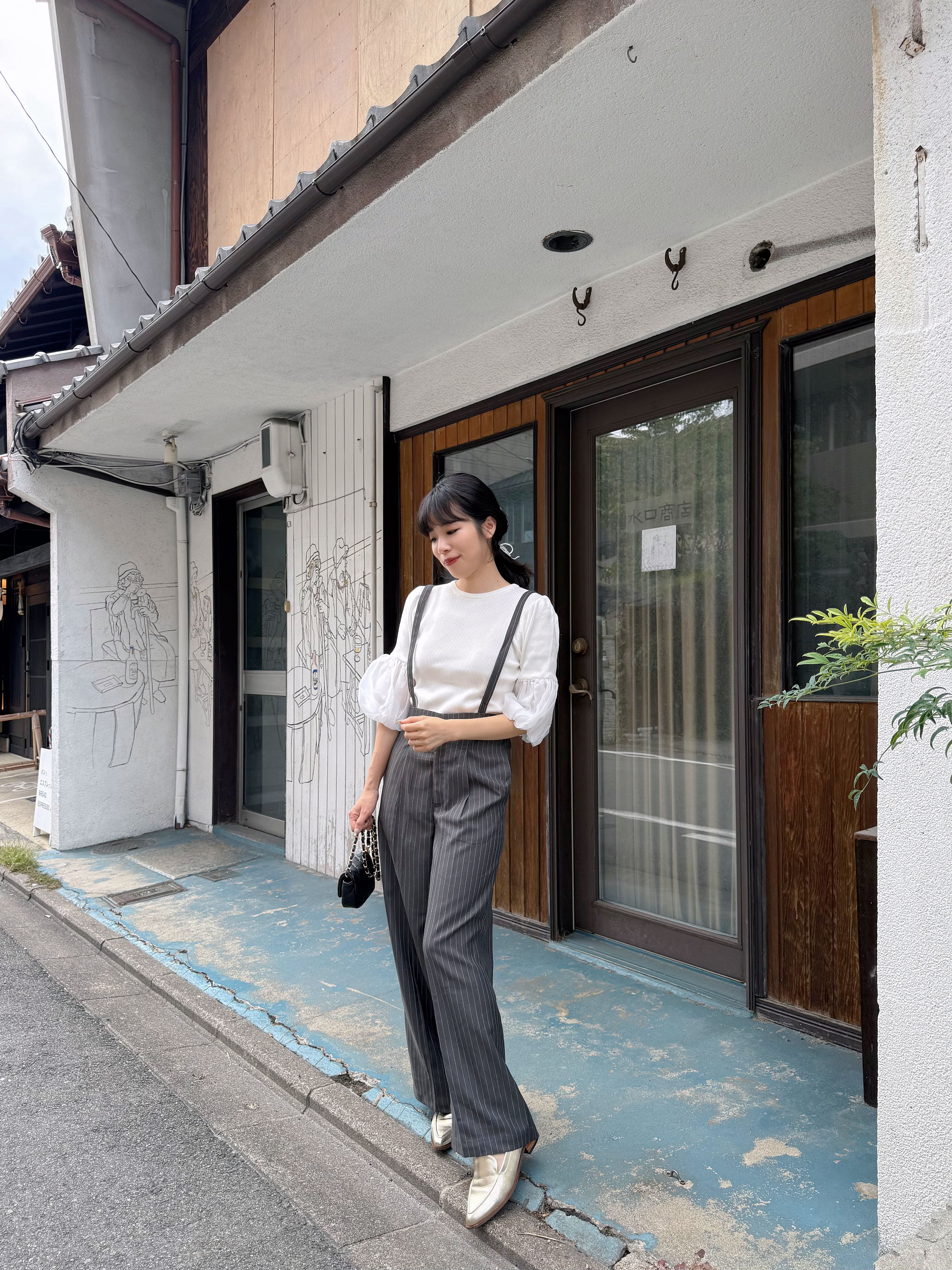 直條紋吊帶長褲