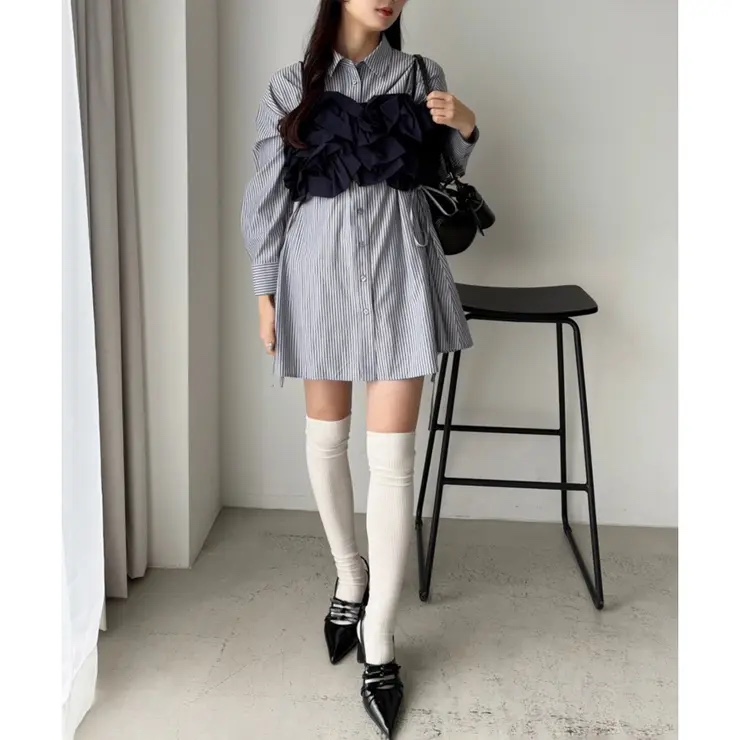 直條長恤衫+吊帶背心套裝