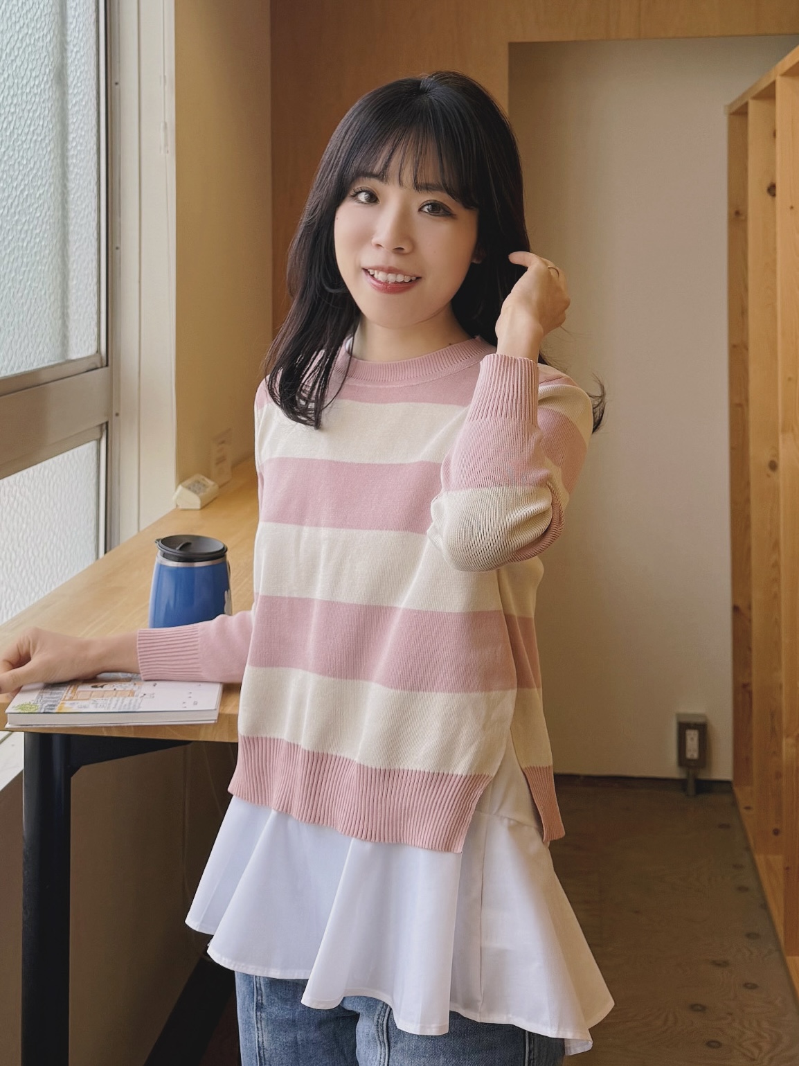 2色•間條針織上衣 + 波浪背心套裝