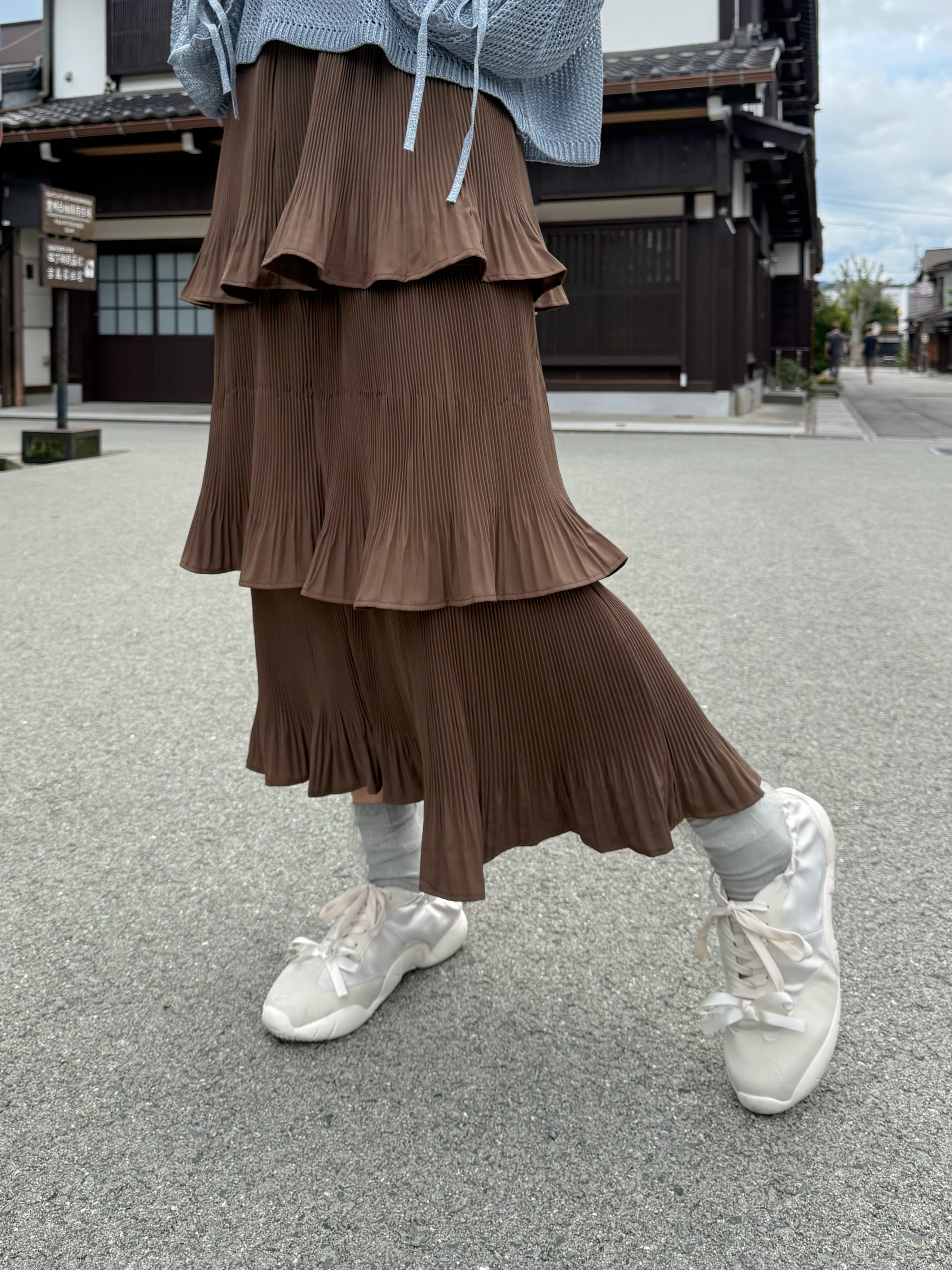 百褶波浪層次半身裙