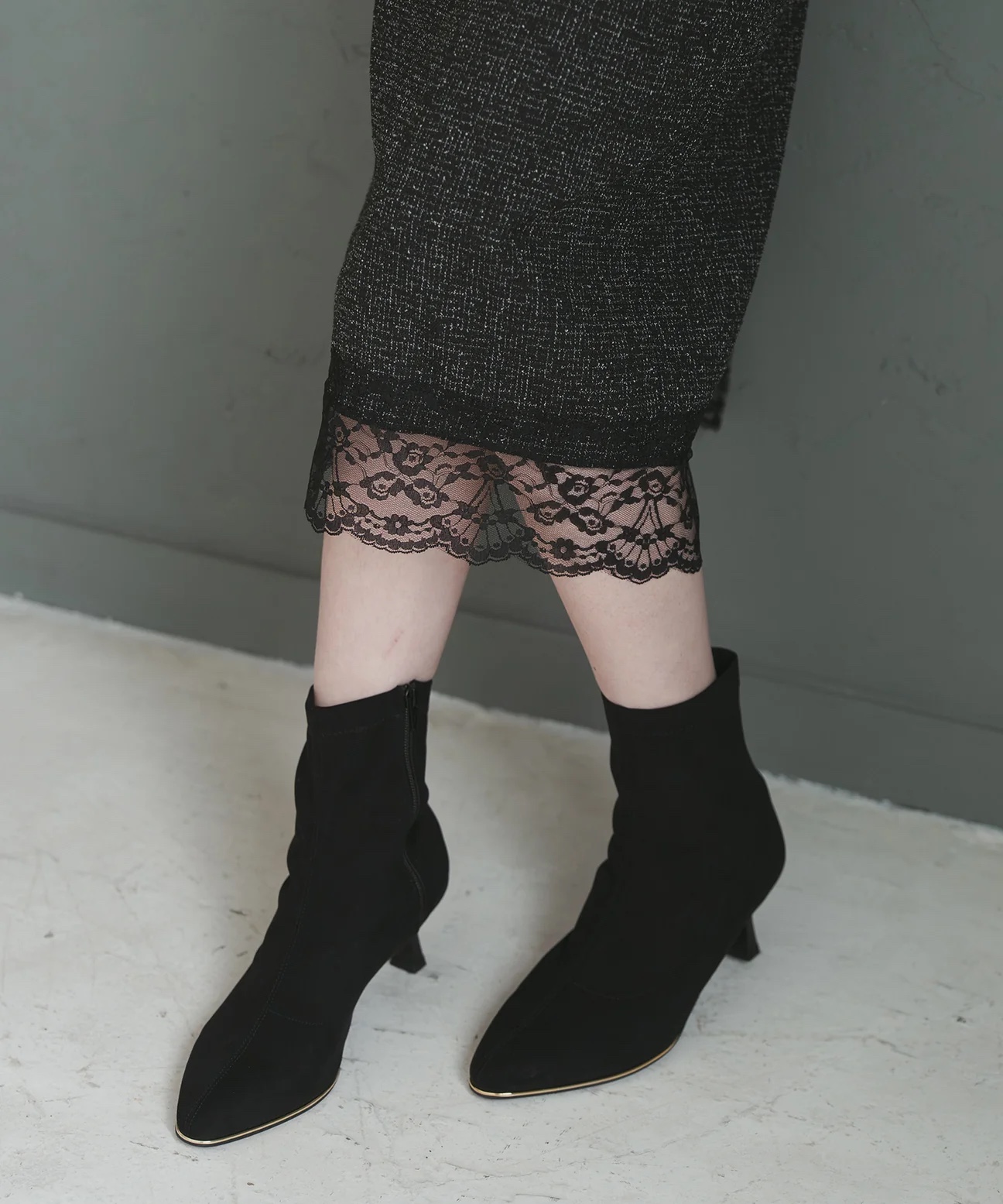 2色．Tweed拼蕾絲背心連身裙