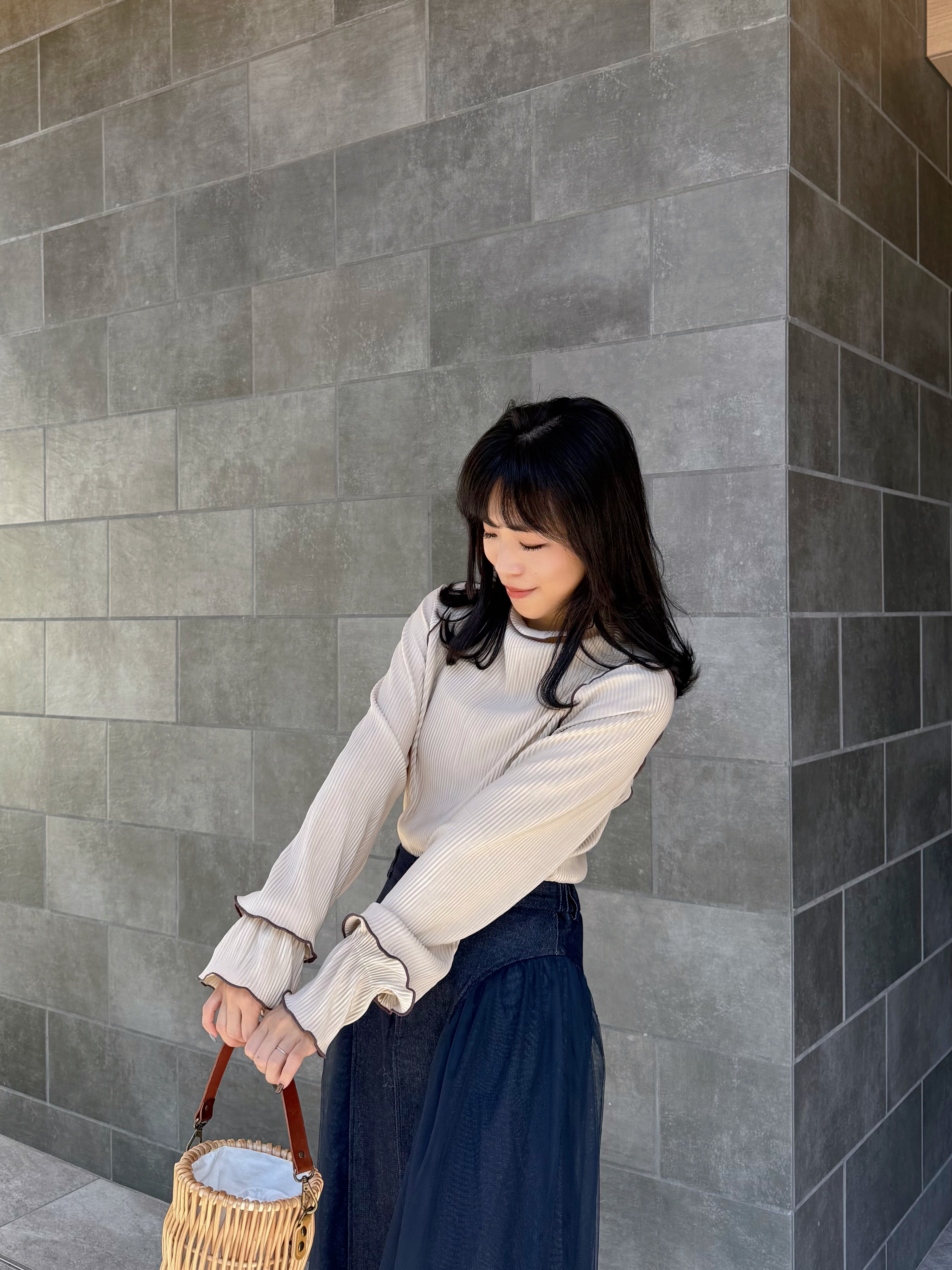 6色•2Way前後拼色百褶2層手袖上衣