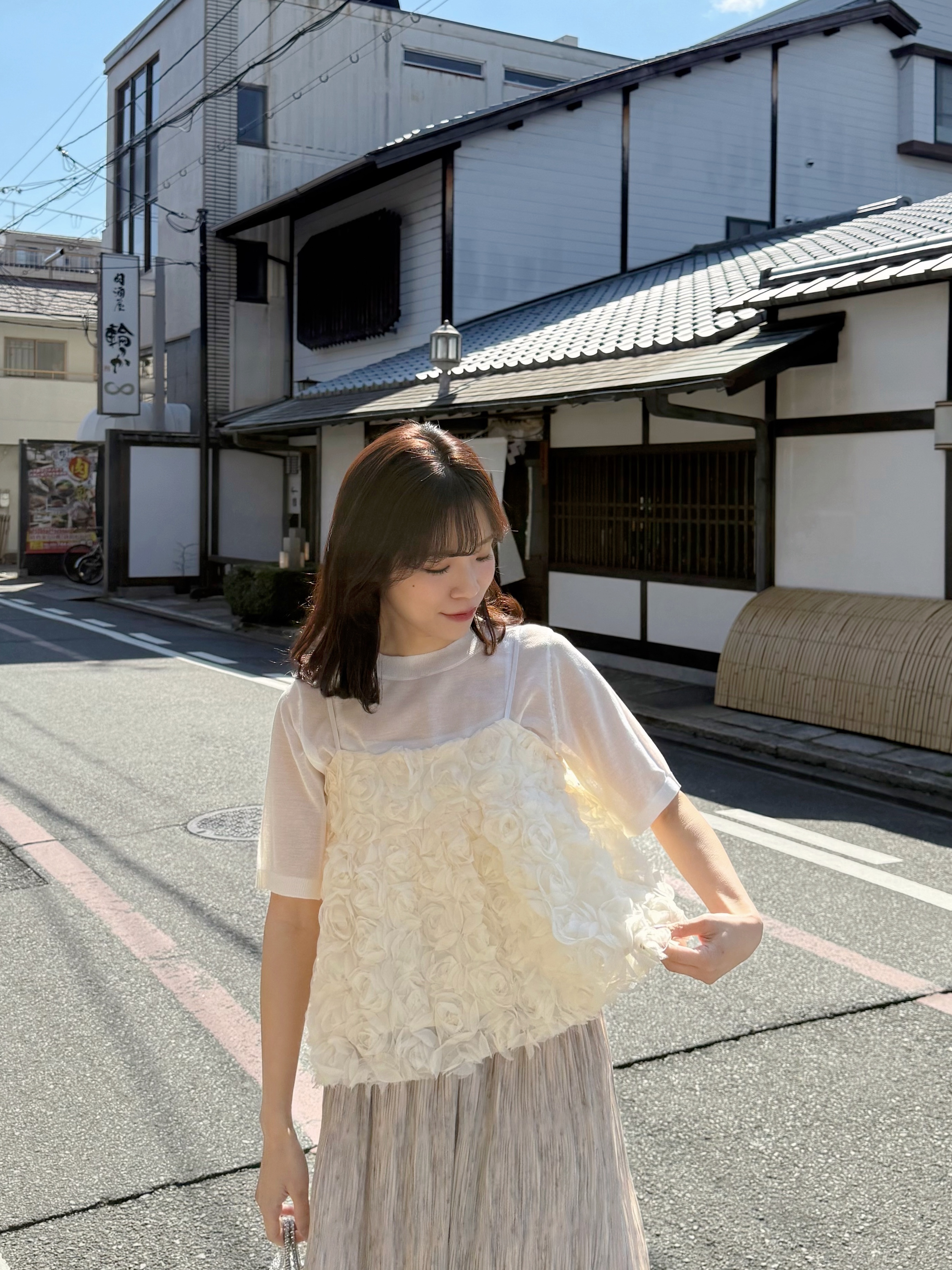 立體紗玫瑰花蓬蓬吊帶背心